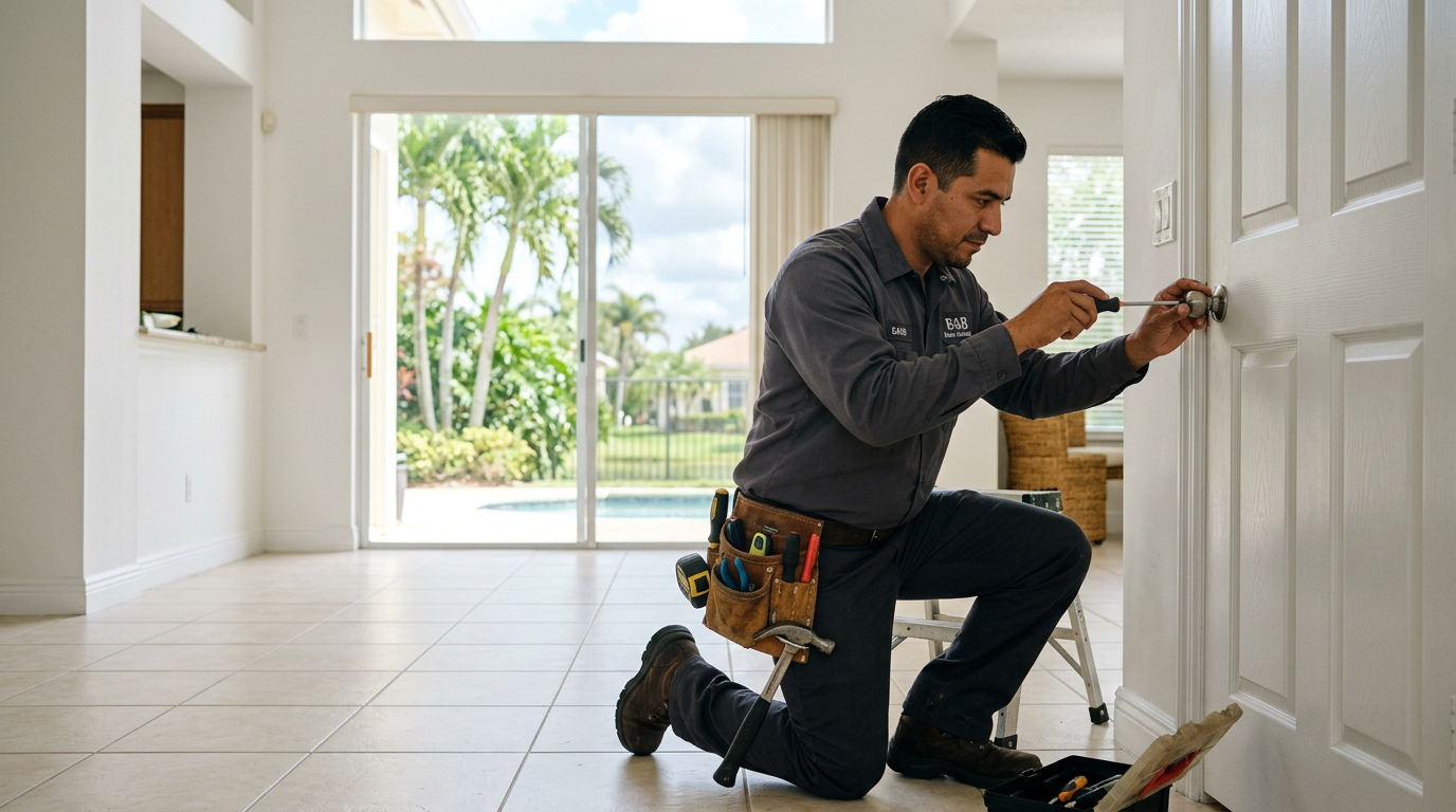 Boynton Beach Monthly Home Maintenance Checklist (2026) Professional handyman working on a home repair in Boynton Beach, Palm Beach County home