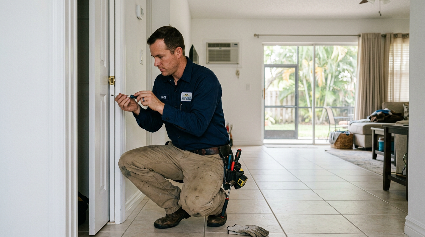 Boynton Beach Snowbird Checklist: Closing Your Home Right Professional handyman working on a home repair in Boynton Beach, Palm Beach County home