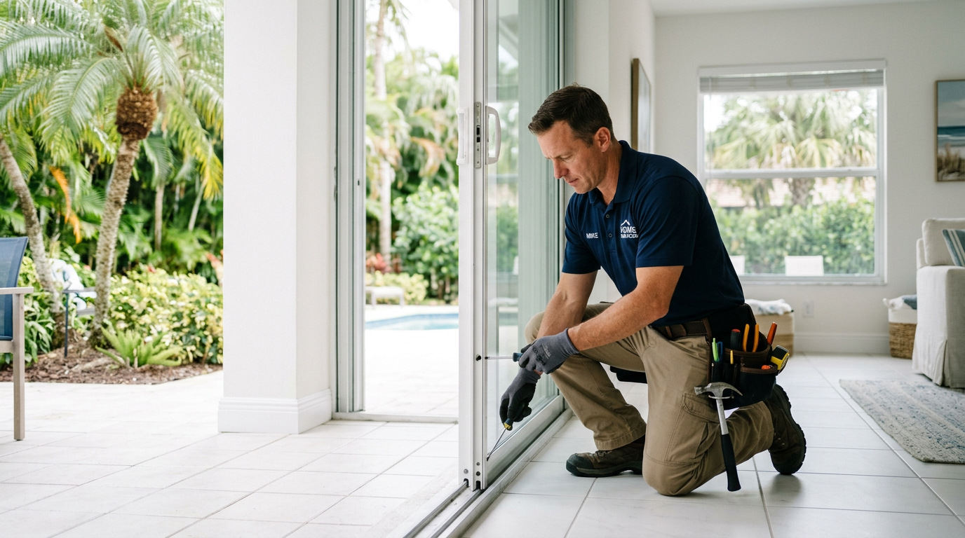 Palm Beach Gardens Snowbird Checklist: Closing Your Home Right Professional handyman working on a home repair in Palm Beach Gardens, Palm Beach County home