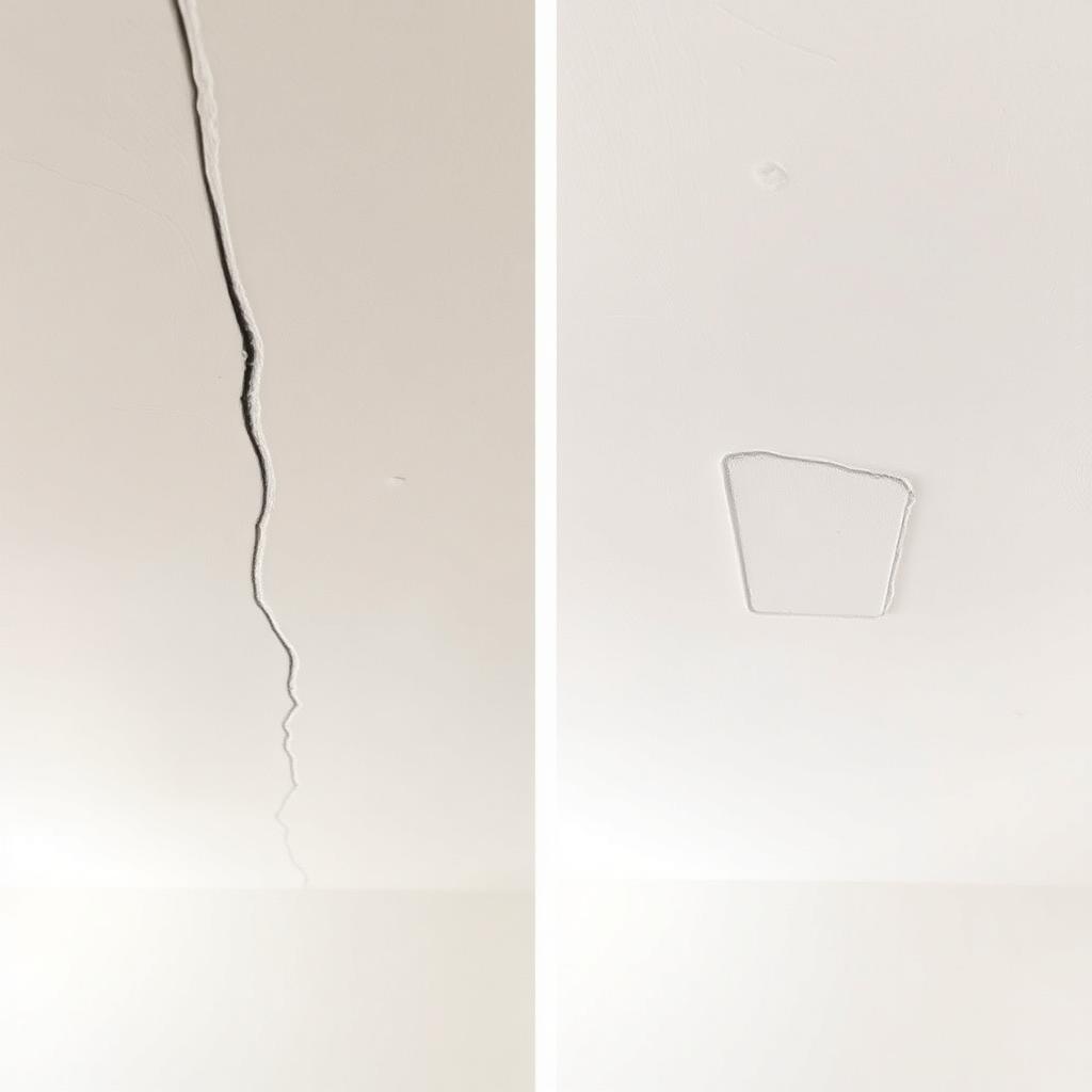 Drywall settlement crack repair on Palm Beach Gardens stairwell ceiling with smooth white finish