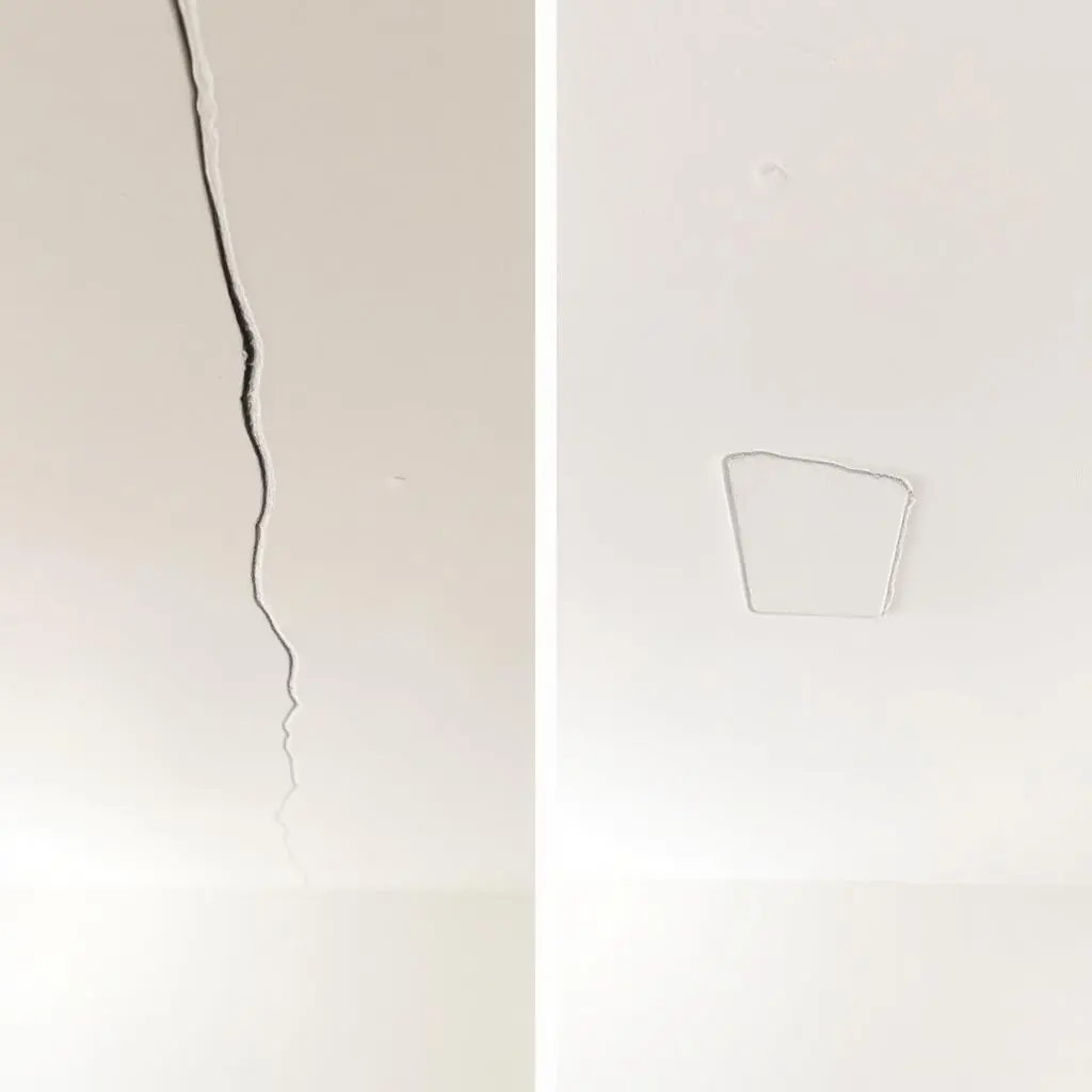 Drywall settlement crack repair on Palm Beach Gardens stairwell ceiling with smooth white finish