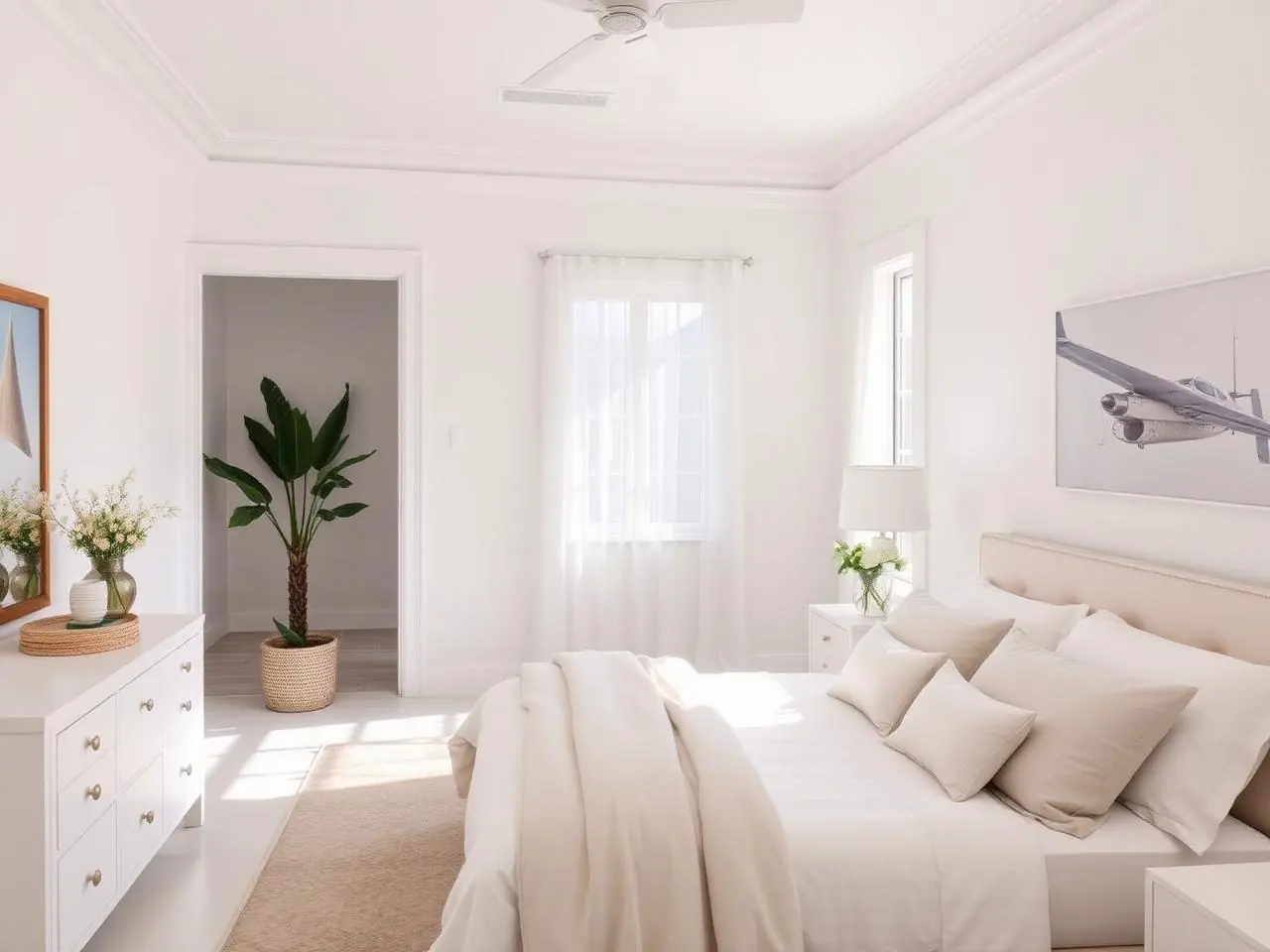 Interior painting in Delray Beach home with freshly painted white walls and bright trim in modern bedroom