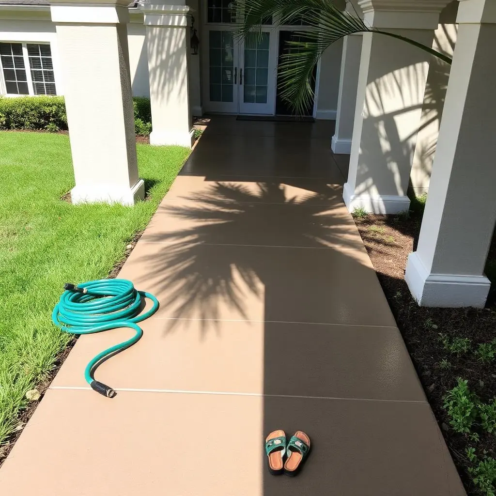 Pressure washed front walkway at Palm Beach Gardens home with bright clean concrete path to front entry