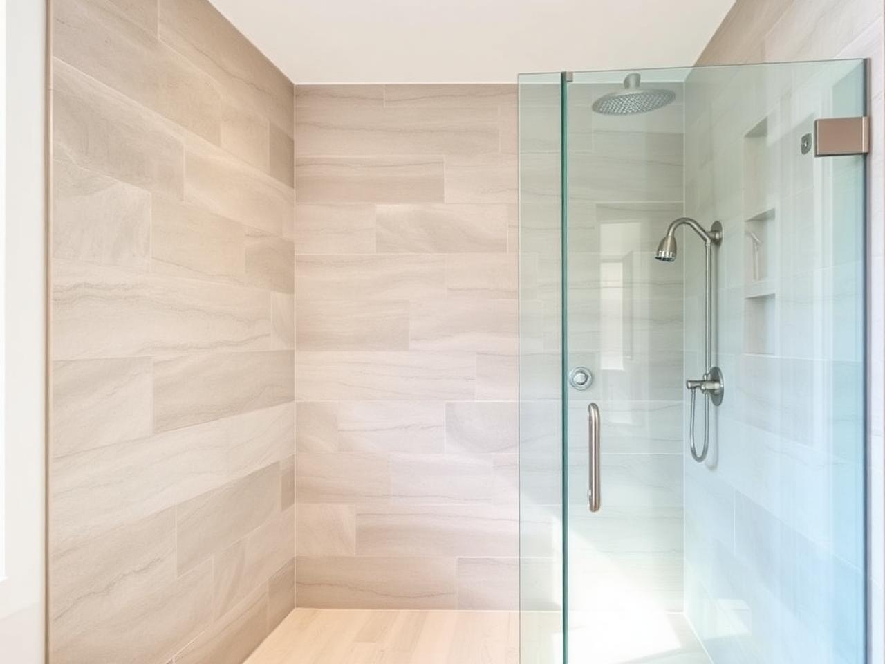 Tile repair in Boca Raton master shower with freshly regrouted large format stone tile walls