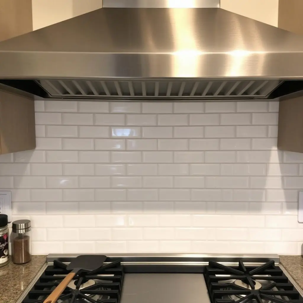 Tile backsplash repair in Delray Beach kitchen with replaced white subway tile behind stainless range