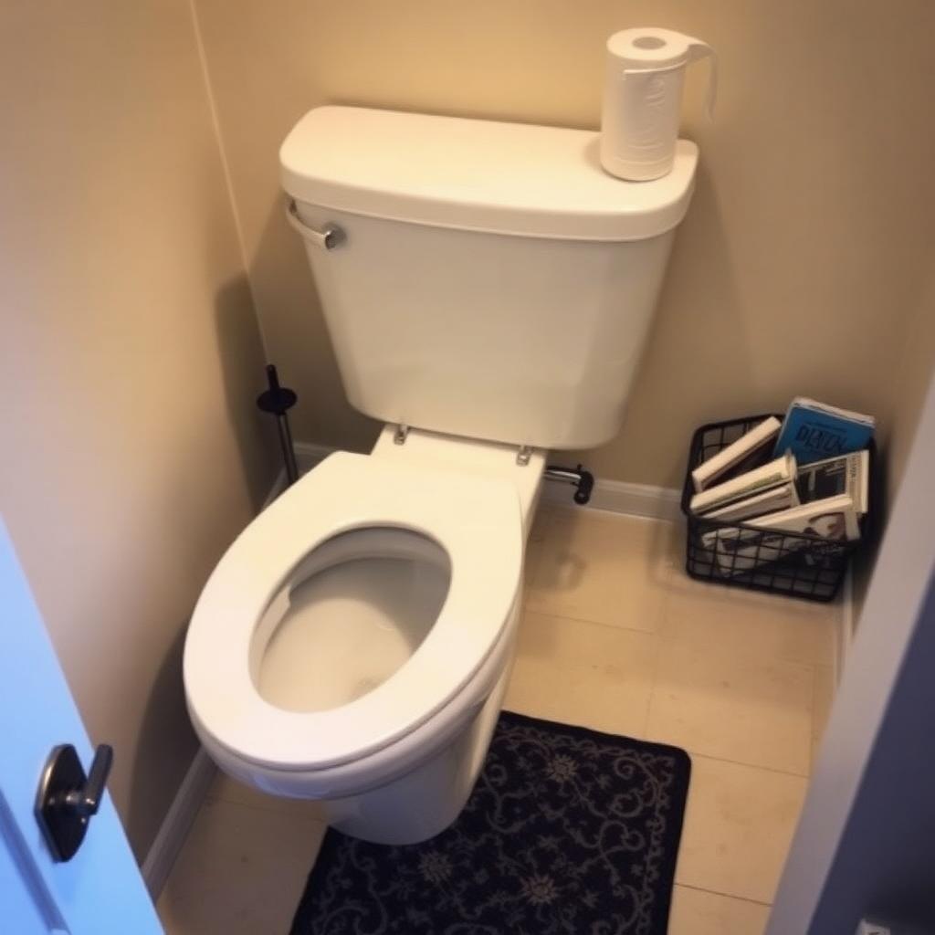 Bathroom toilet replacement in Delray Beach guest bath with new comfort height white toilet on tile floor